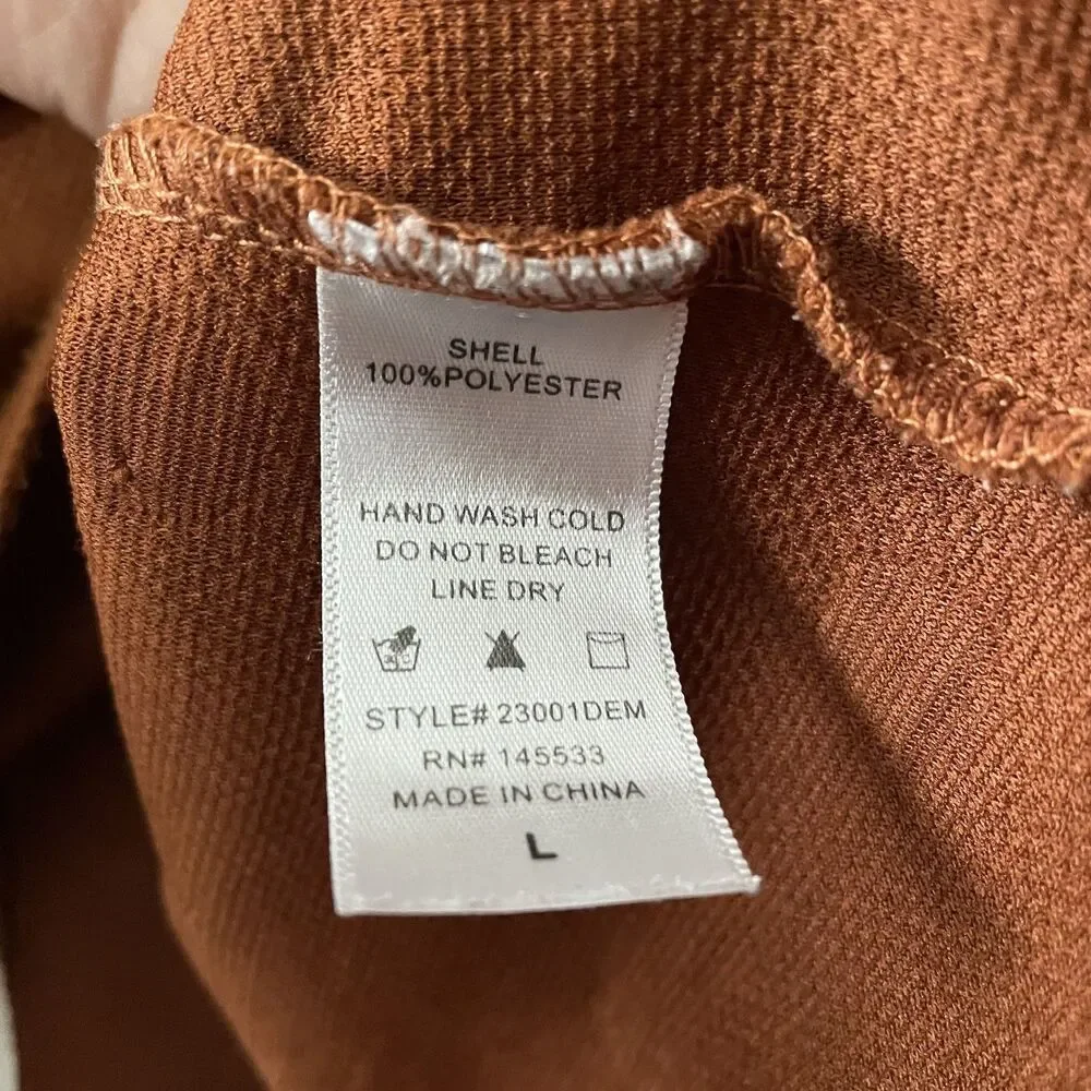 W5 Textured Dot Tunic Top 3/4 Sleeve Scoop Neck Brown Women's Size L